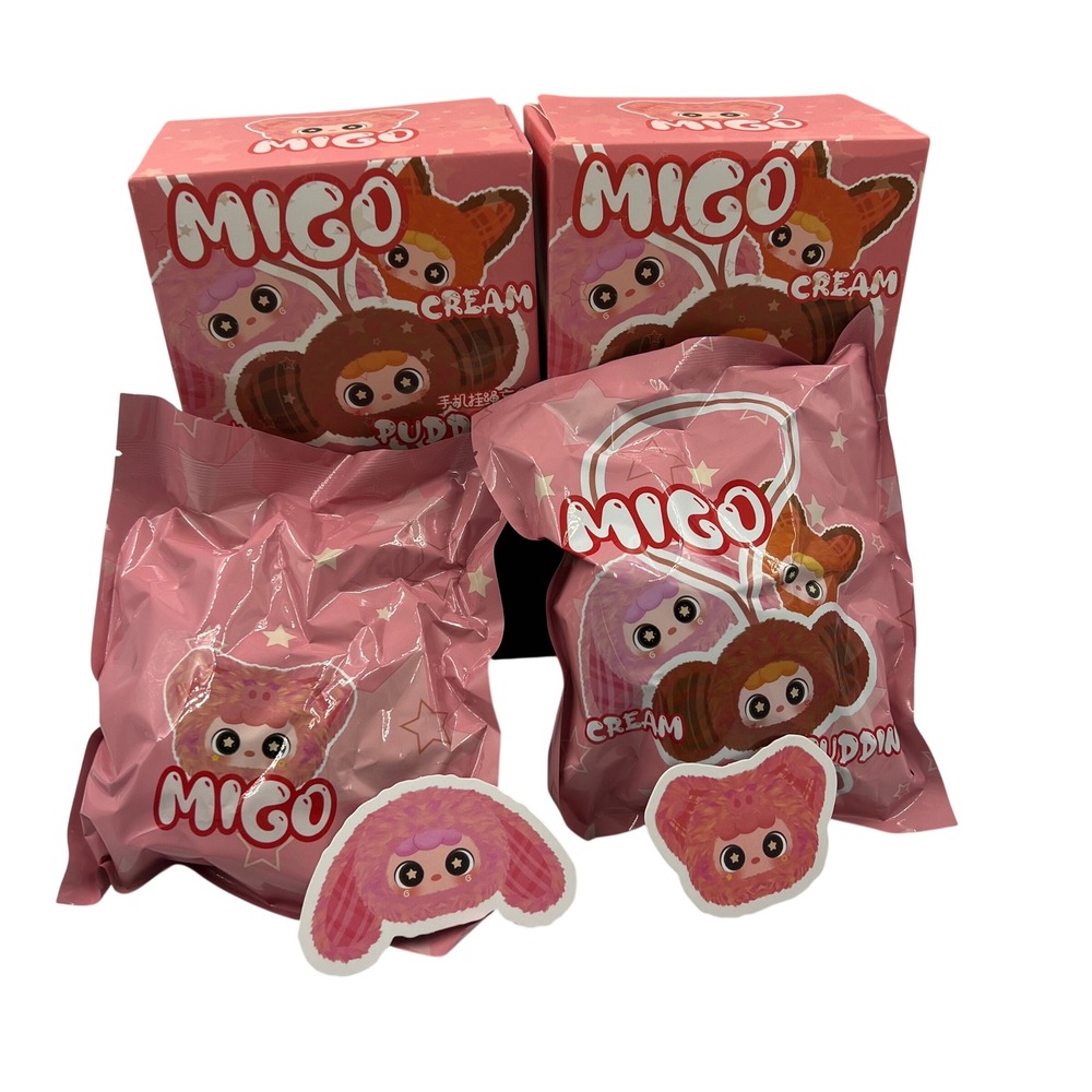 Happy Ghost MIGO Cream Pudding Strawberry Berry Plush Phone Strap Keychain Lot 2